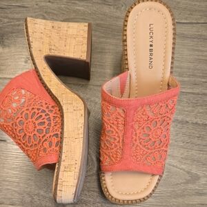 Lucky Brand Coral Wedge Sandals with Laser-Cut Design